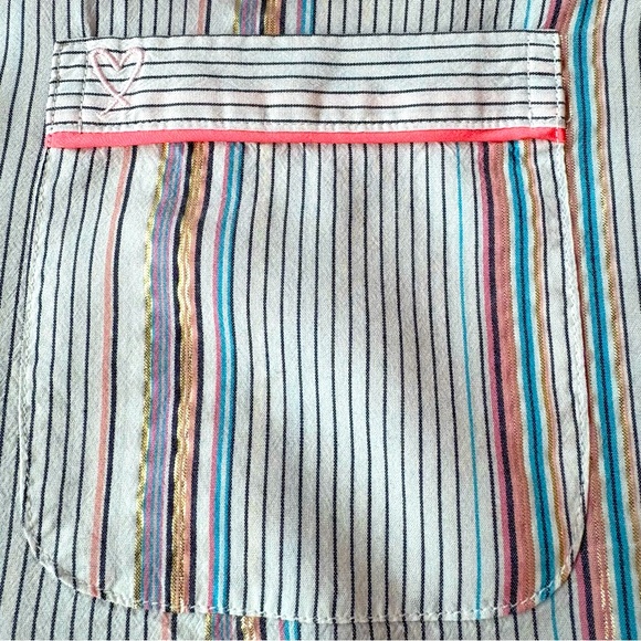 VICTORIA’S SECRET White Pink & Gold Stripe Pajama 2 Piece Set! Shirt & Pants! Lg - Picture 5 of 16